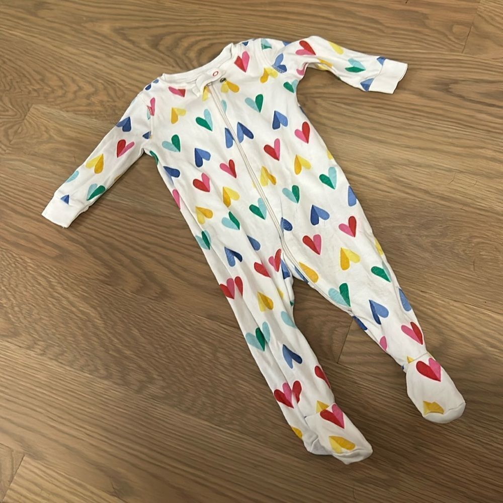 Primary heart print footie pajama 3-6M